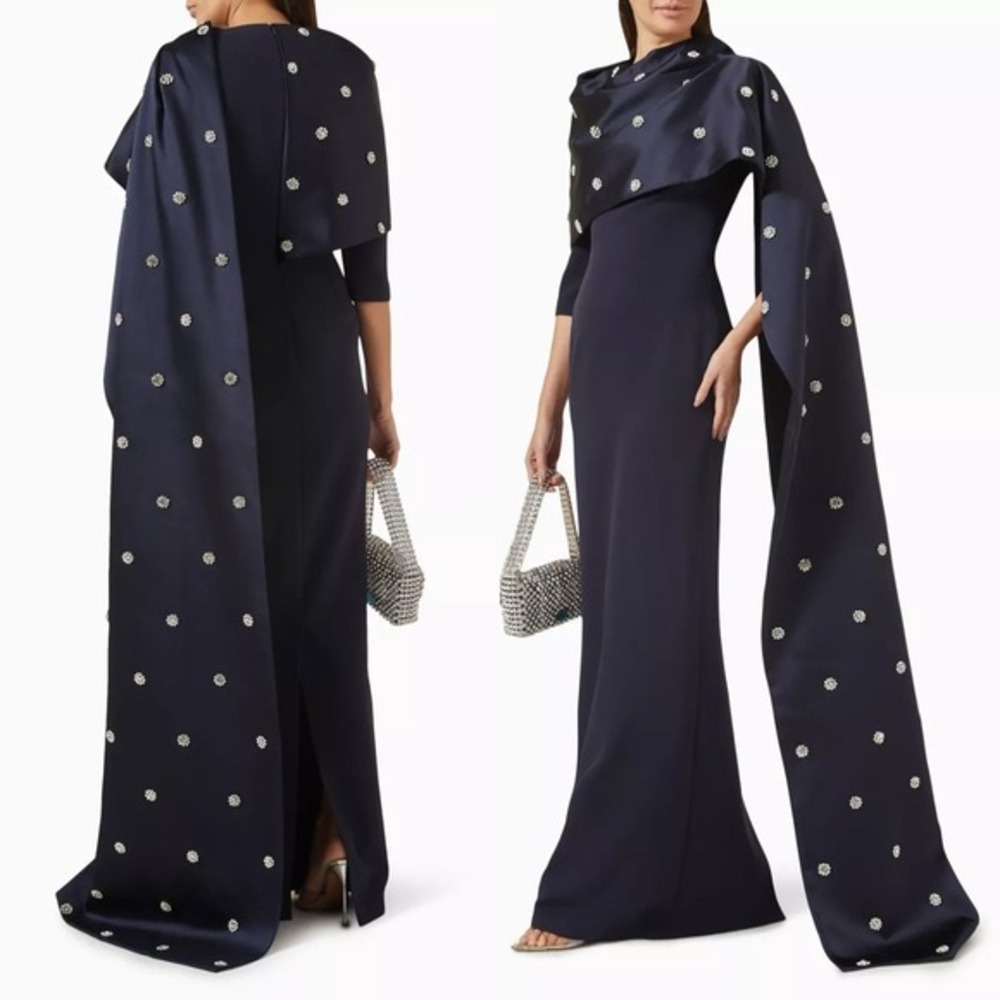 NWT Safiyaa Cosette Midnight Navy Long Dress Midnight Navy $3,355 Size US 2 UK 6